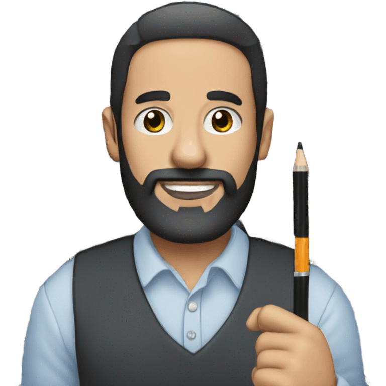 Man with black beard holding 100s of Pens  emoji