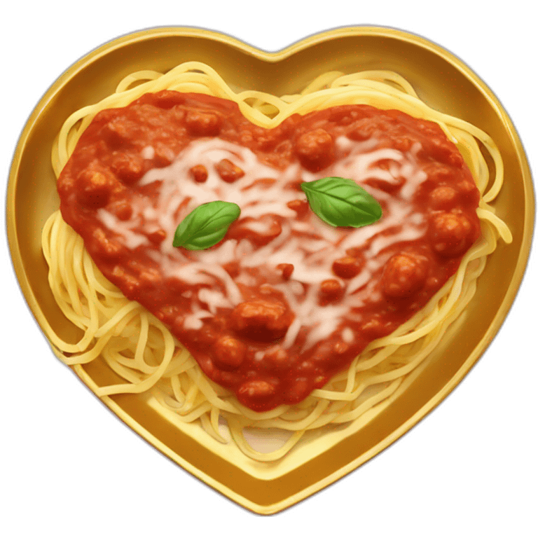 Spaghetti and sauce on gold plate heart emoji