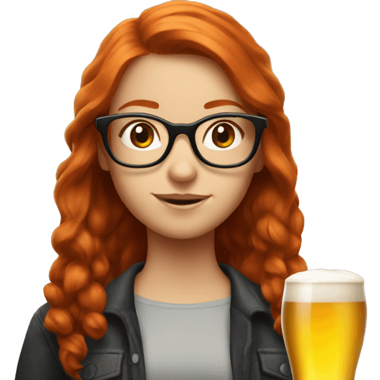 Redhead girl with glasses and a beer emoji