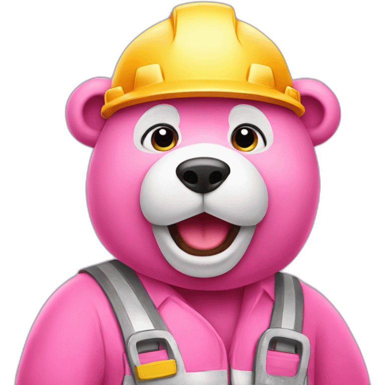 cute pink bear construction worker emoji