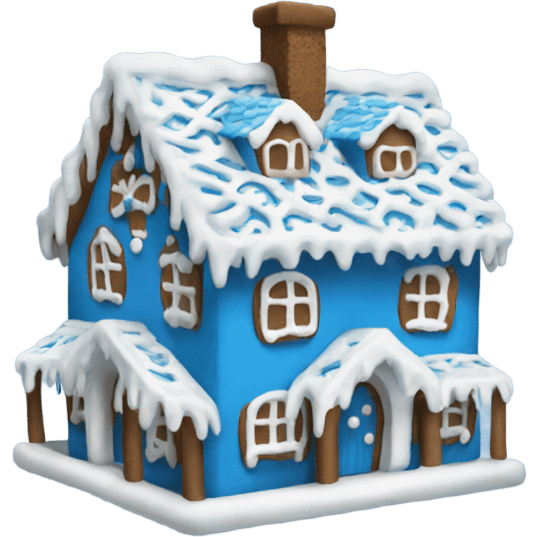 A blue and white gingerbread house emoji