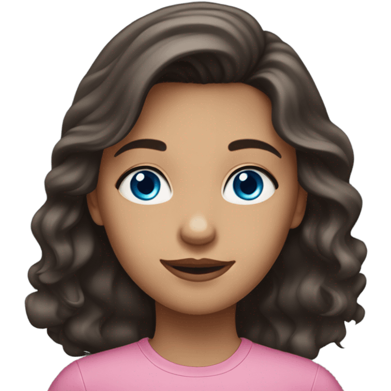 Girl with long dark brown hair and blue eyes blue eyes wavy hair and pink shirt emoji