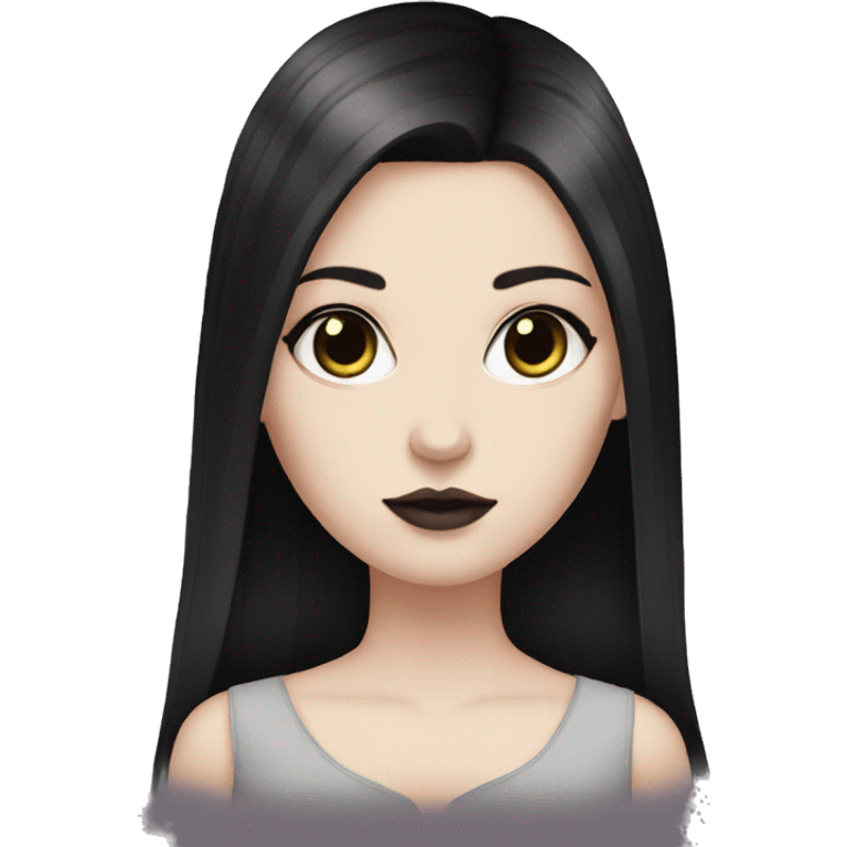 white girl, dark hair, goth style, straight hair, black eyes emoji