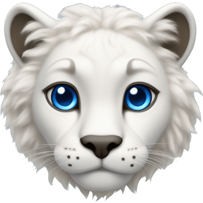 Overly fluffy white mountain lion with blue eyes emoji