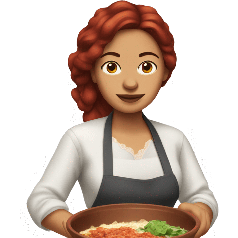 Dark Red Hair Mexican woman cooking birria emoji