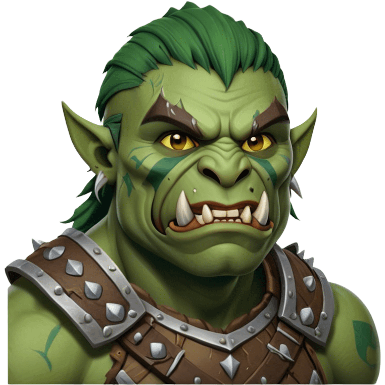 Cinematic Realistic WoW Orc Warrior Portrait, head tilted dramatically with an exaggeratedly amused expression, blending raw, primal might with a touch of unexpected humor. His battle-scarred green skin, robust muscles, and intricately detailed tribal armor in deep, earthy tones are rendered with lifelike texture and dynamic lighting, high shine, dramatic yet whimsical, capturing an orc warrior whose epic strength is matched by a playful, irreverent charm. emoji