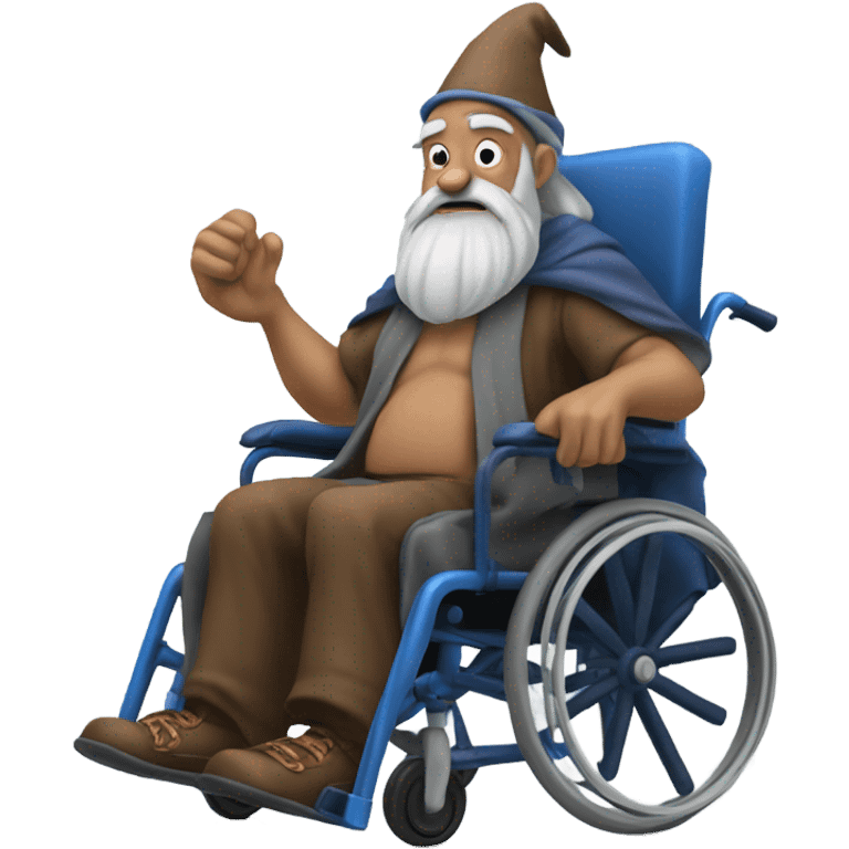 A old wizard with huge muscles and a blue beard is in a wheelchair emoji