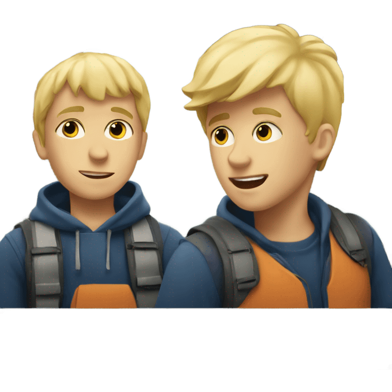 Two blonde boys watching a train emoji