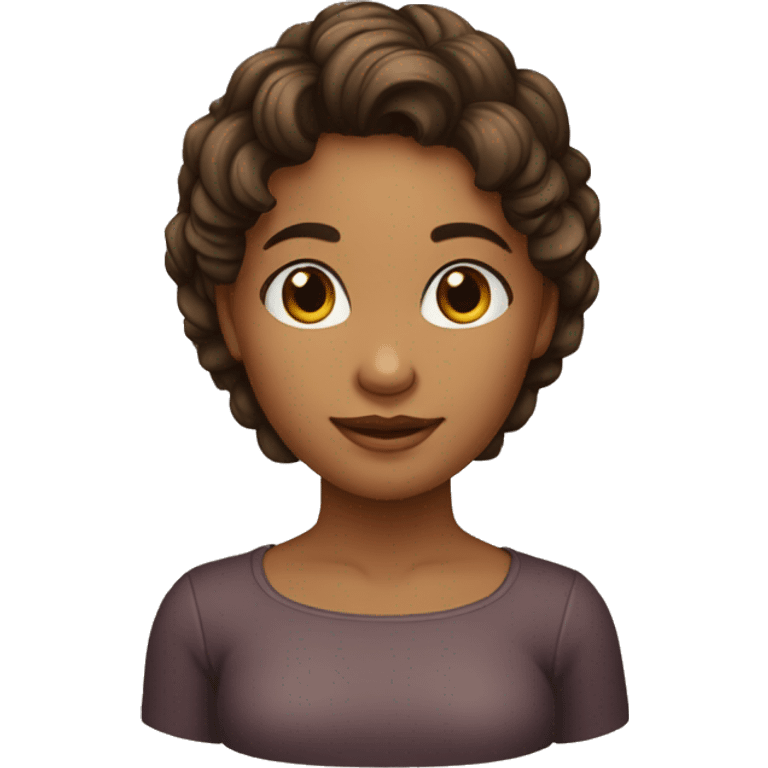 Menina com cabelo castanho escuro, cabelo levemente de lado médio emoji