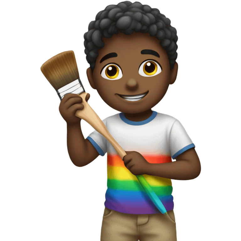 little boy with a paintbrush colourful rainbow emoji