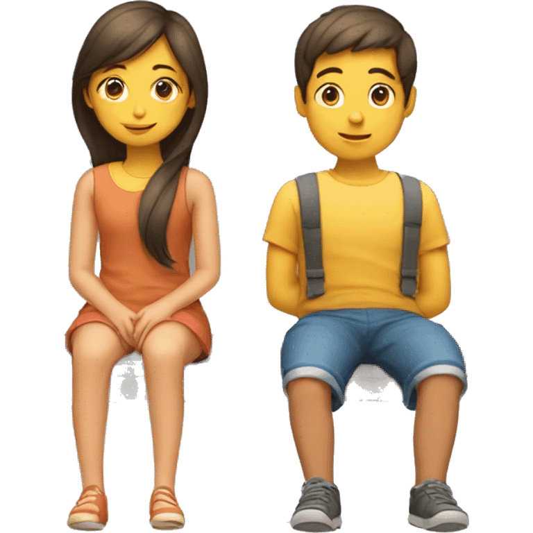 A girl and a boy sitting with their backs  emoji