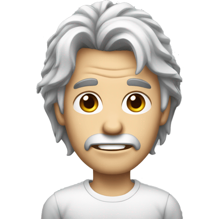 male,with white skin,gray-white gradient hair,Sharp teeth, black eyes,disheveled medium hair  emoji