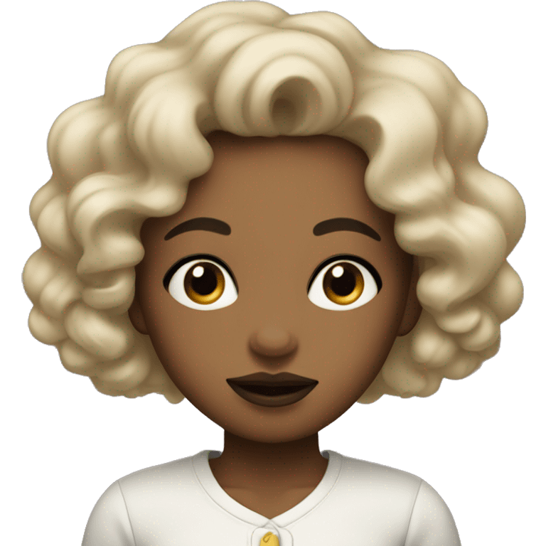 A girl with a light complexion and black curls and big lips goes to bed emoji