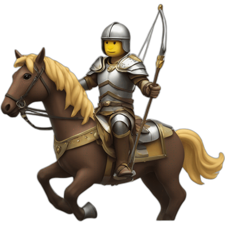 a hero in a helmet on a horse with a mace, a bow and arrows emoji