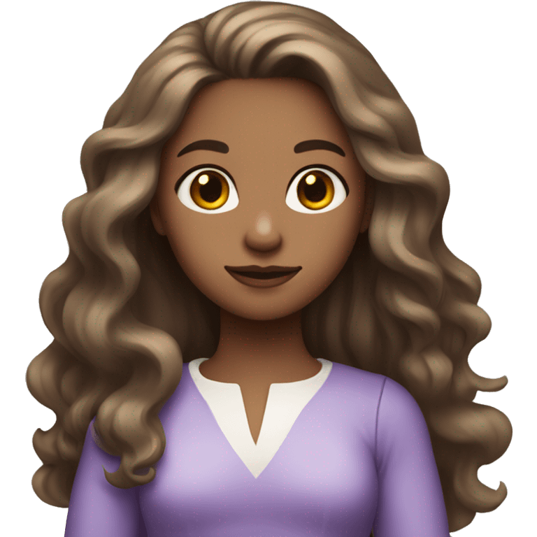 A girl with long hair brown, white skin, purple dress emoji