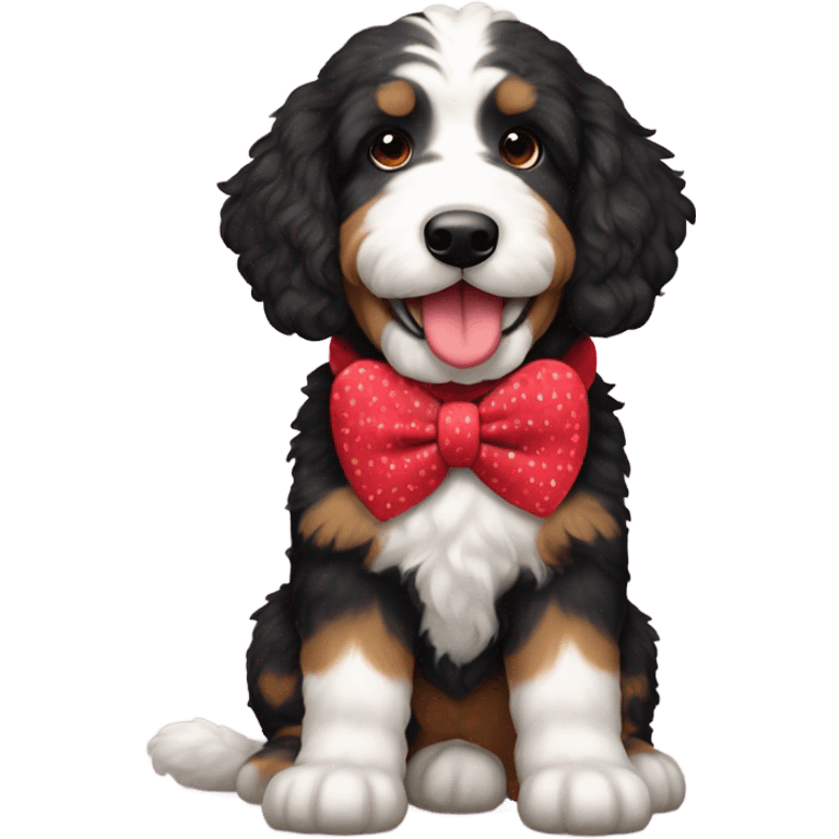 Bernedoodle dressed for Valentine’s Day emoji