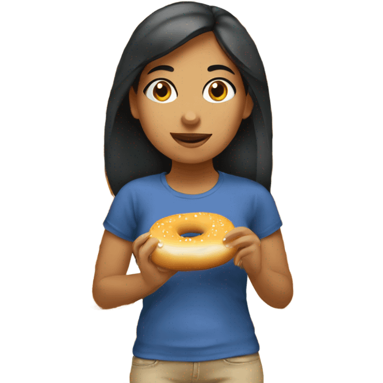 Hispanic girl eating a bagel egg and cheese  emoji