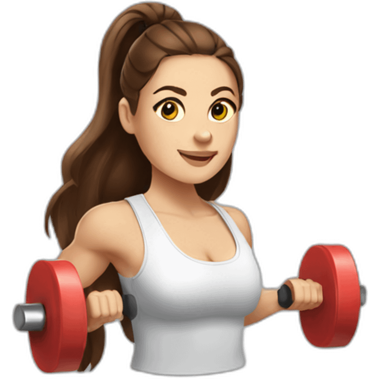 White beautiful fitness women with brown hair with dumbbells in their hands emoji