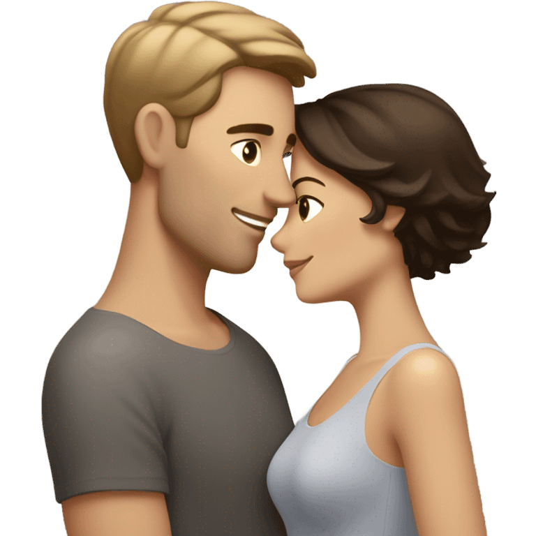 Dark haired white male hugging beautiful medium brown haired woman with short hair emoji