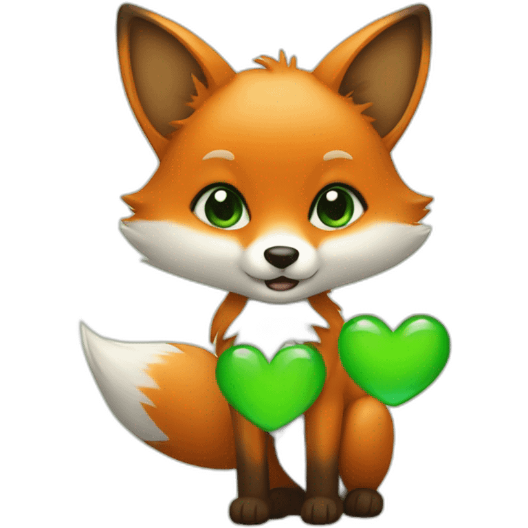 Cute Fox with a green heart in his hand  emoji