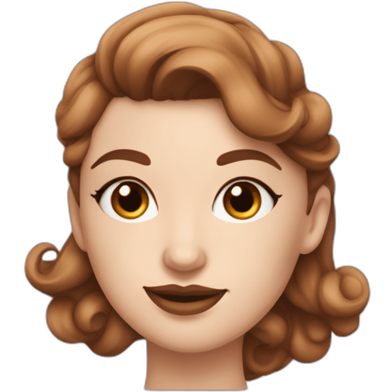 a white skin girl with brown wavy square cut hair, with a pinup style emoji