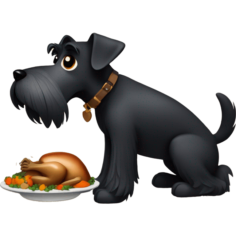 Black Schnauzer Dog eating Thanksgiving, turkey emoji