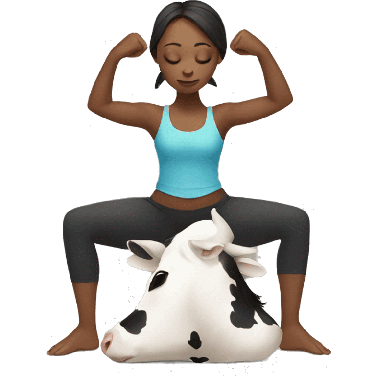 girl in cow face yoga pose with eagle arms emoji