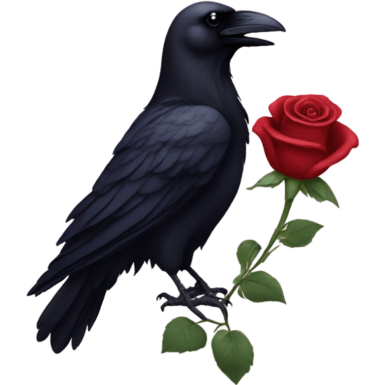 Raven holding a rose in its beak emoji