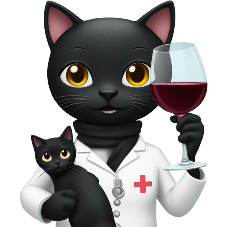 Black cat and nurse drinking wine emoji