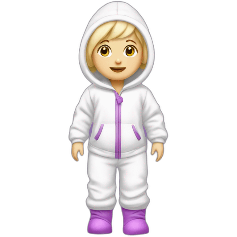 Bébé blonde en pijama 100% blanc et des bottes mauve  emoji