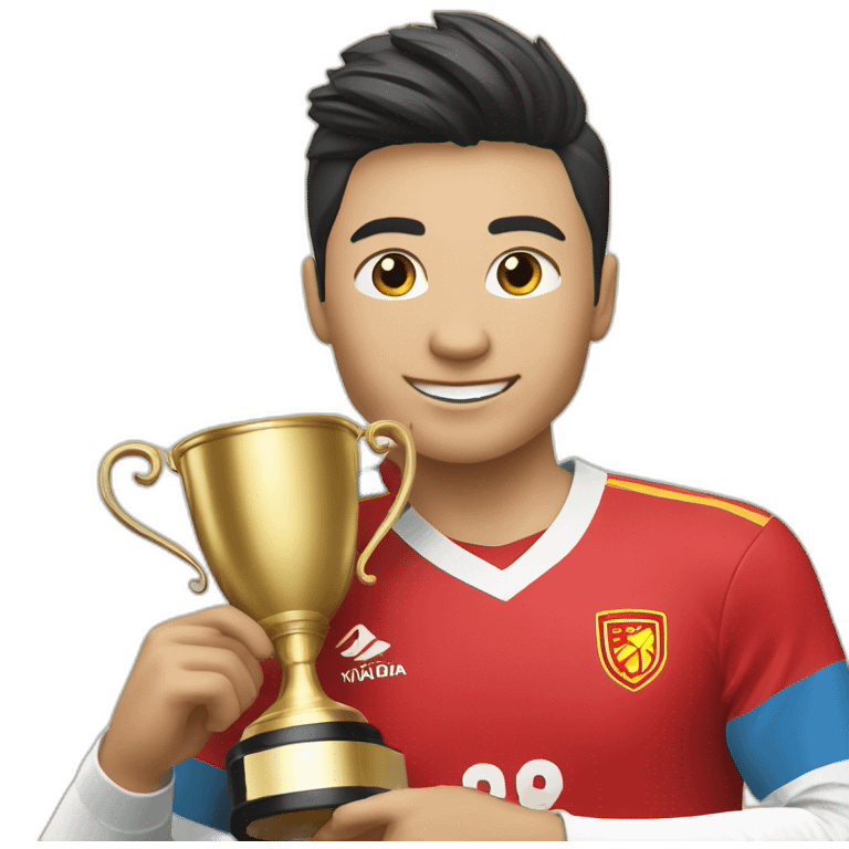 Soccer's player from kyrgyzstan holds the world championship cup emoji