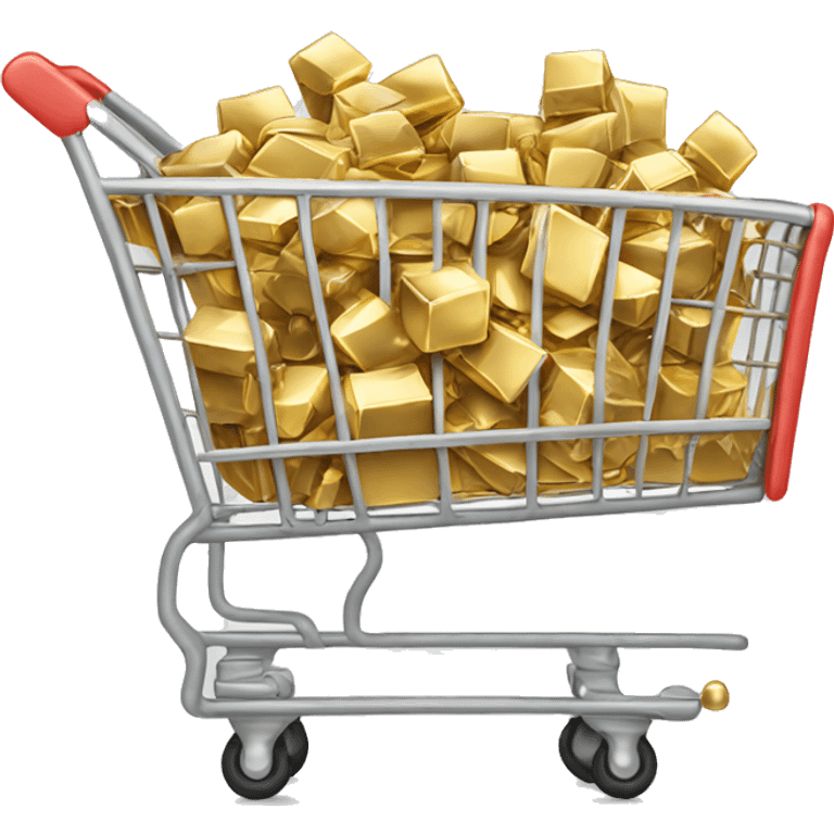 shopping cart made with full of gold, diamonds emoji