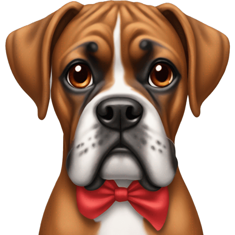 Boxer dog with a red bow on her neck emoji