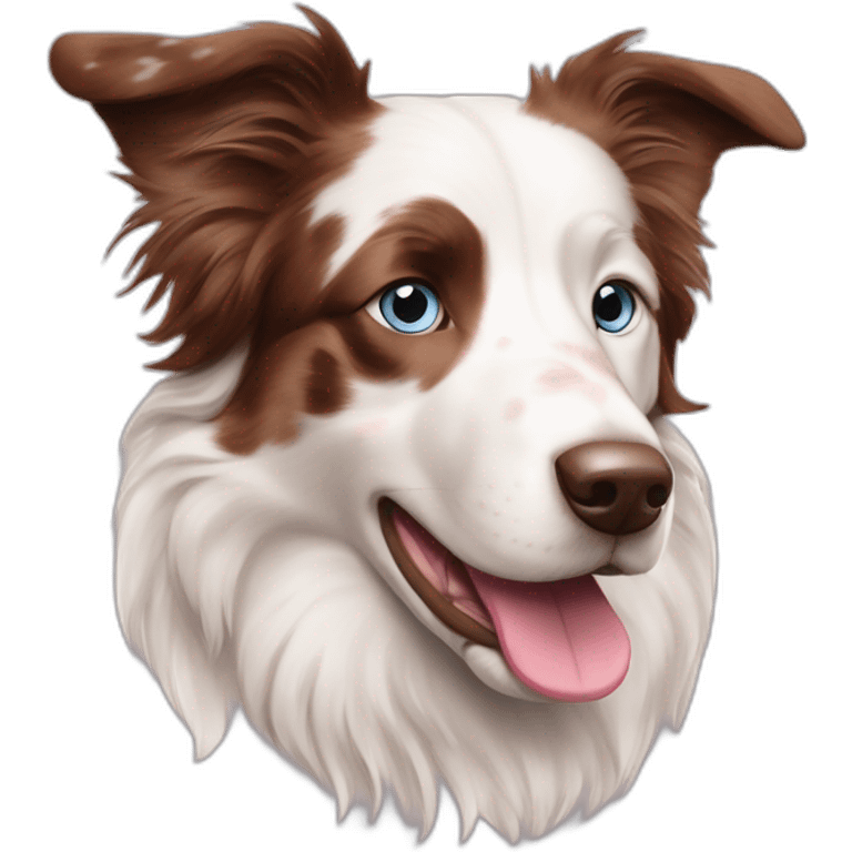 white red merle border collie with brownish spots and blue eyes and pink nose emoji