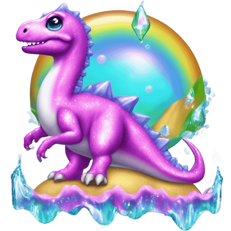 Lisa frank glitter pretty water dinosaur with fins and pearls emoji