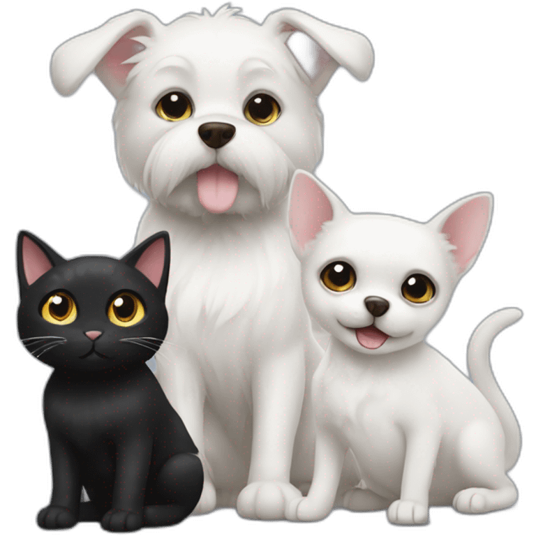 Black cat next to two small white dogs emoji