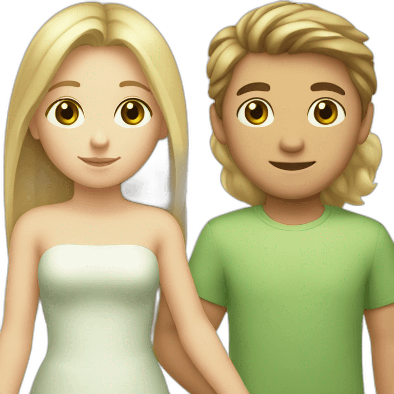 blonde girl with green eyes holding hands with boy with brown hair and hazel eyes emoji