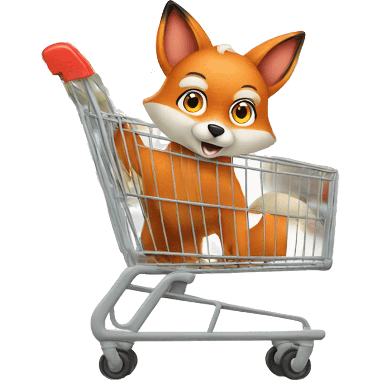 cute fox with trolley supermarket emoji