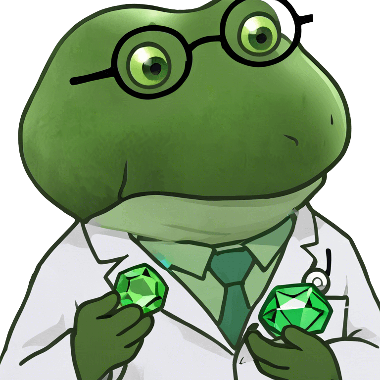 bufo doctor holding a green gem, zoomed out emoji