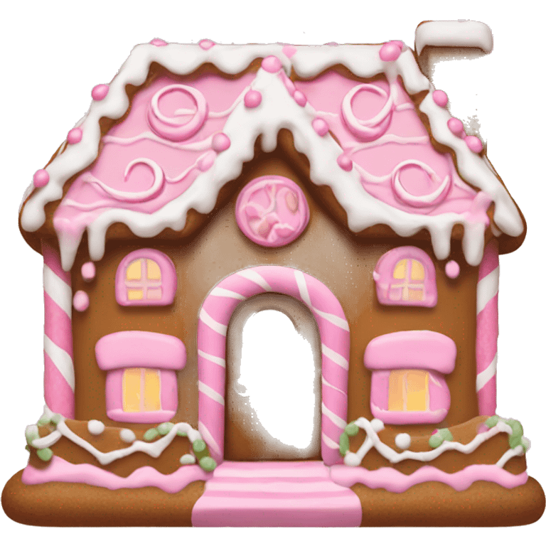 gingerbread house with light pink decorations emoji