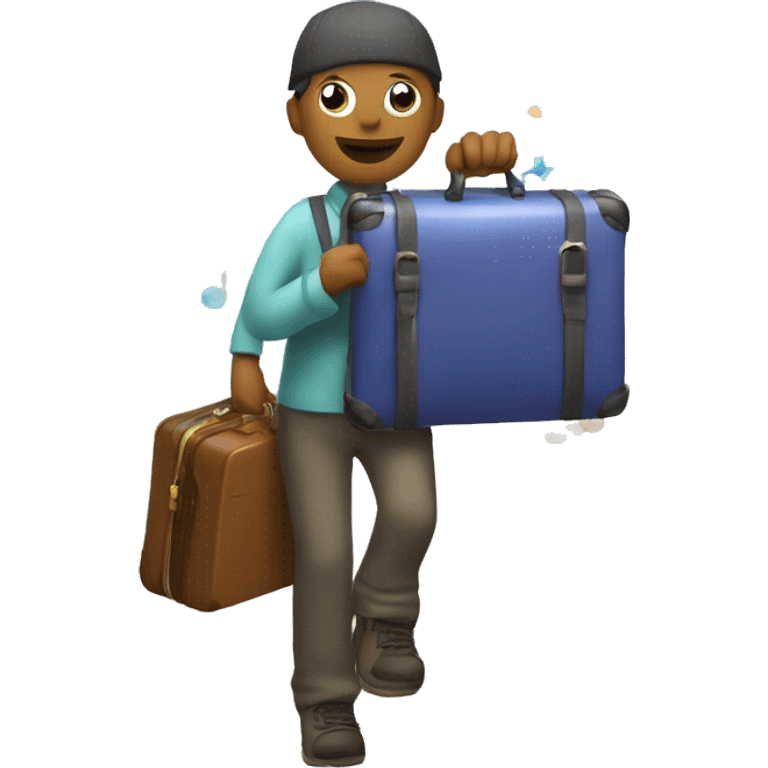 Create an emoji of a figure with a suitcase, surrounded by colorful clouds and musical notes. Add stars and winding paths to symbolize a mental journey. Make it feel adventurous and curious! emoji