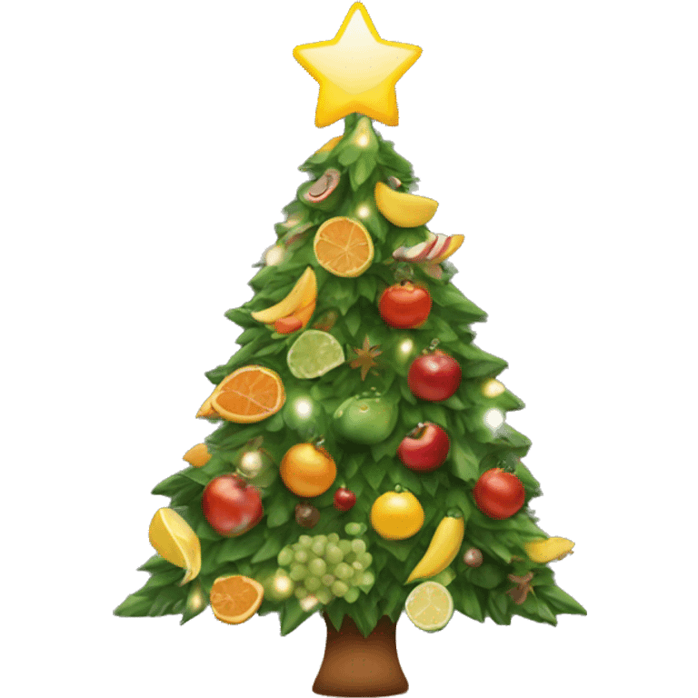 Christmas tree with healthy food on it and lights emoji