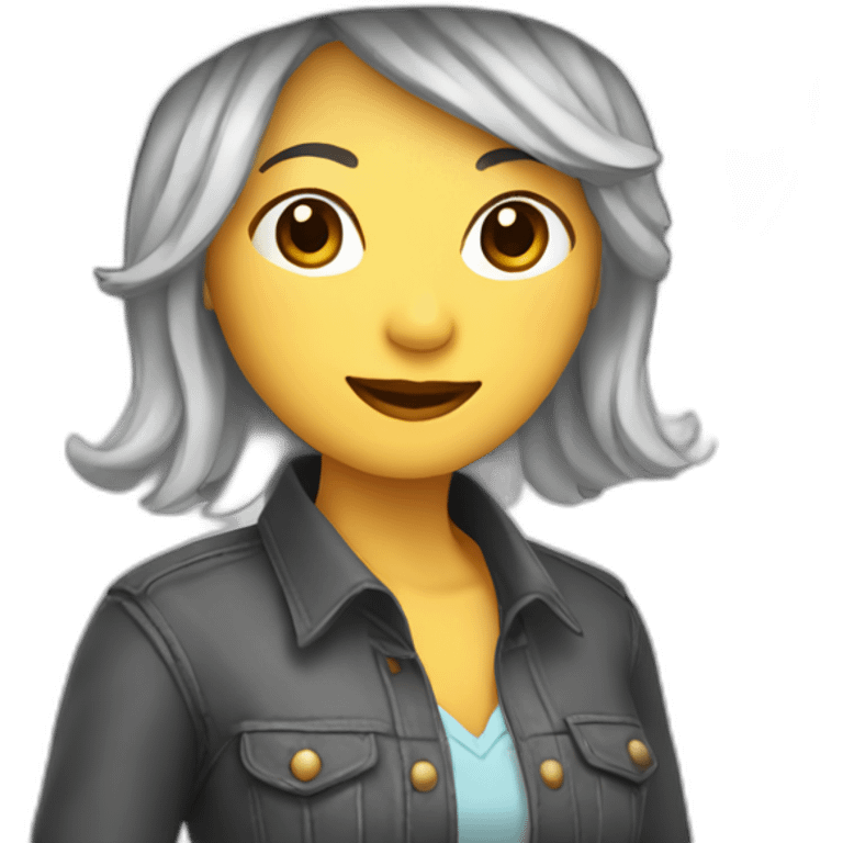 Chinese lady with grey hair, wcowboy head and doing line dance emoji