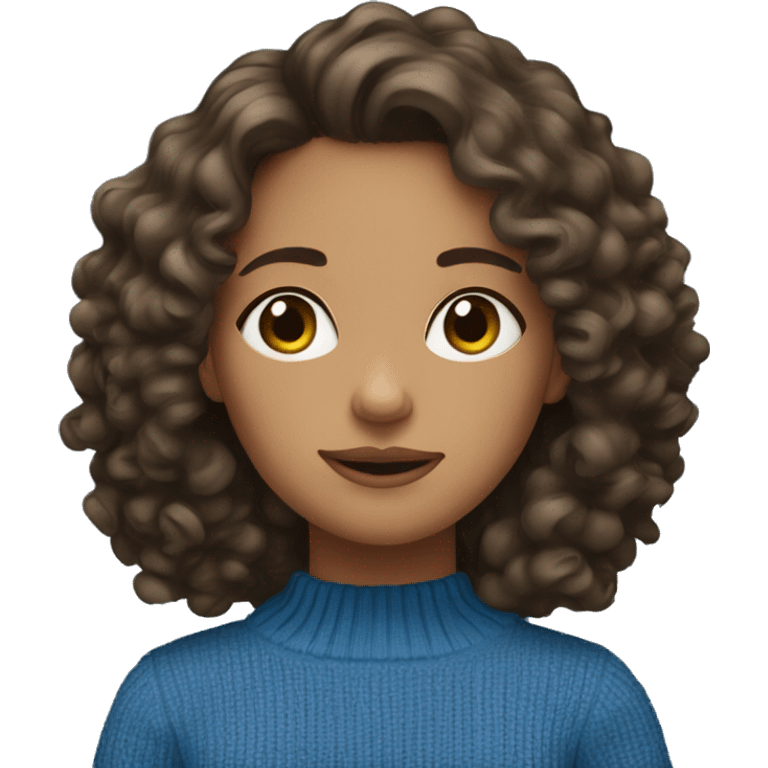 Brunette Girl wearing a blue sweater curly hair emoji