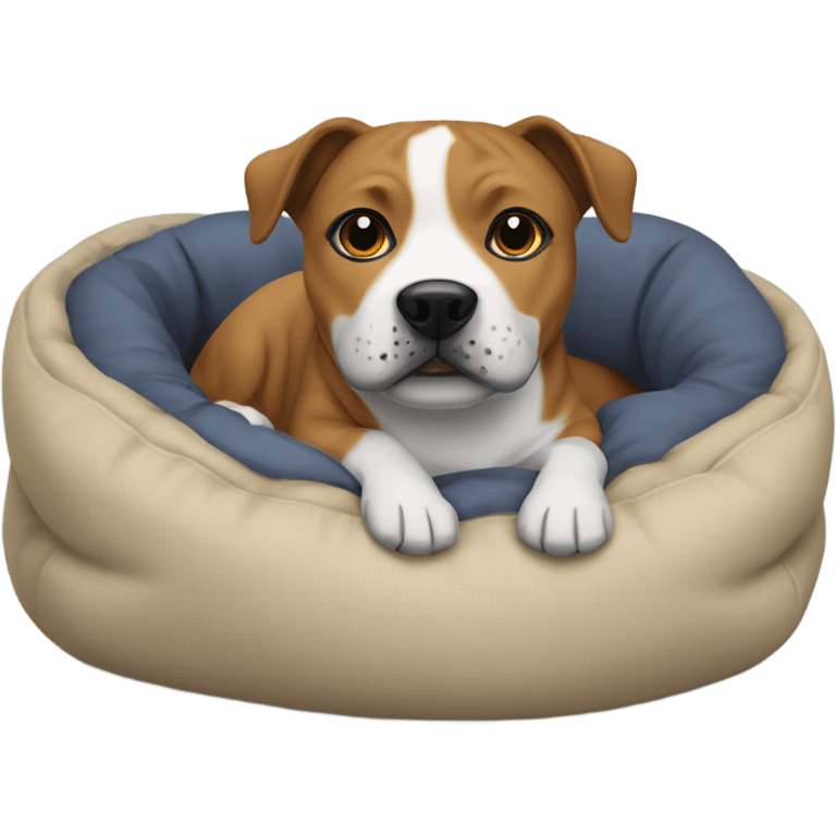 Staffie dog in small bed emoji