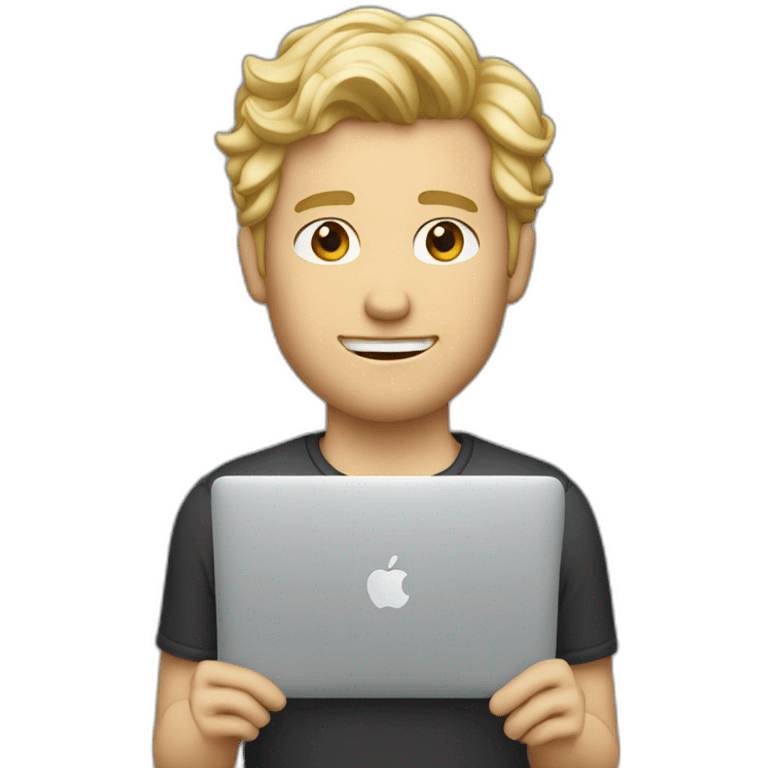 blonde male with macbook, slightly curly hair and light facial hair and undercut haircut emoji