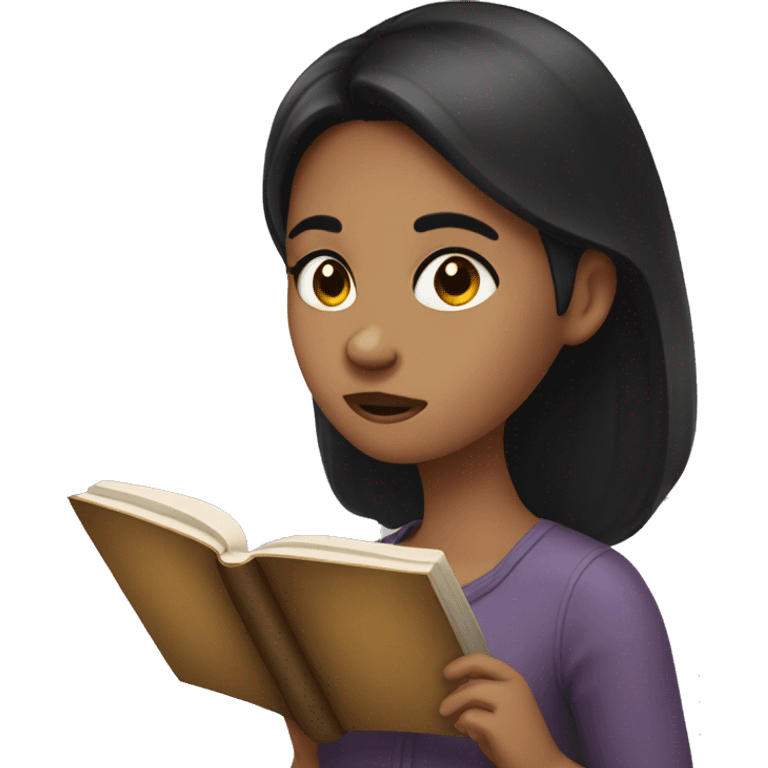 A girl with dark hair stuck her forehead in a book emoji