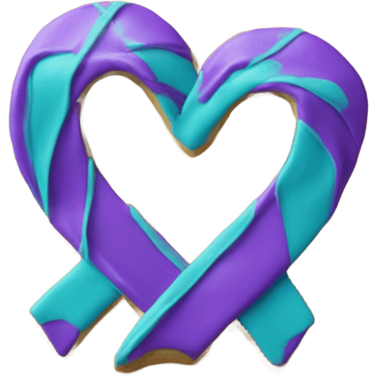 Purple teal Suicide awareness ribbon on heart cookie emoji