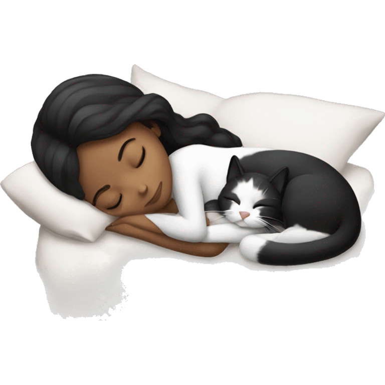 girl sleeping with black and white cat  emoji