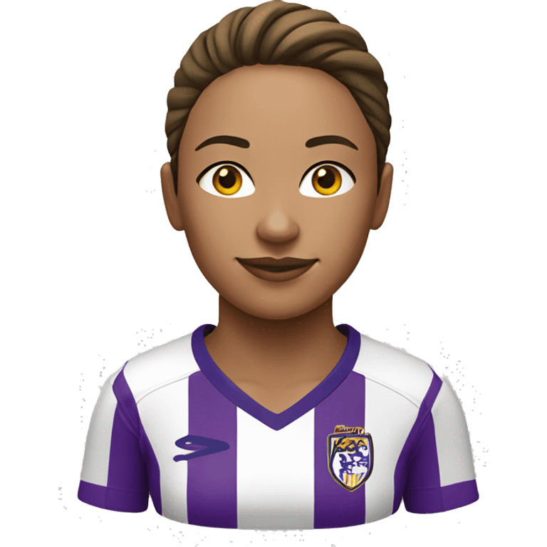 a woman soccer player in white jersey with purple pinstripes emoji